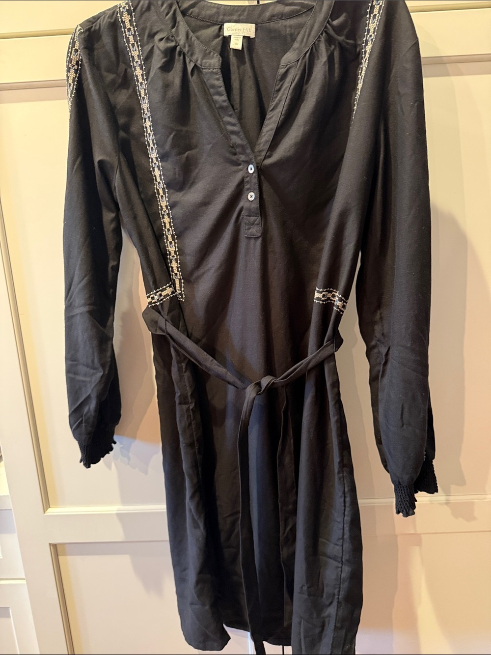 Perfect fall dress Garnet Hill Black Midi Dress with White Embroidered Trim 6